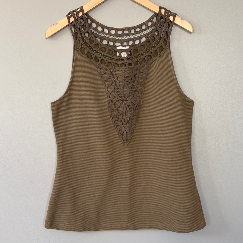 Anthropologie Postmark Aicha Embellished Tank Top Ribbed Medium Brown‎ Taupe